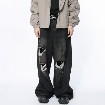 High Street Retro Loose Ripped Straight Jeans