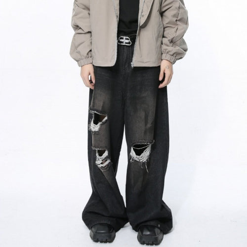 High Street Retro Loose Ripped Straight Jeans