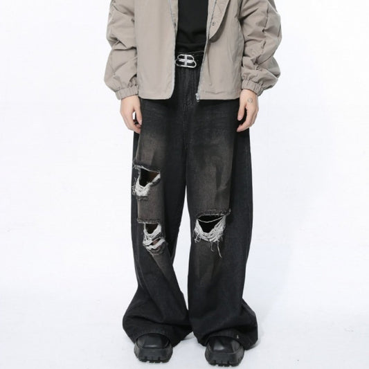 High Street Retro Loose Ripped Straight Jeans
