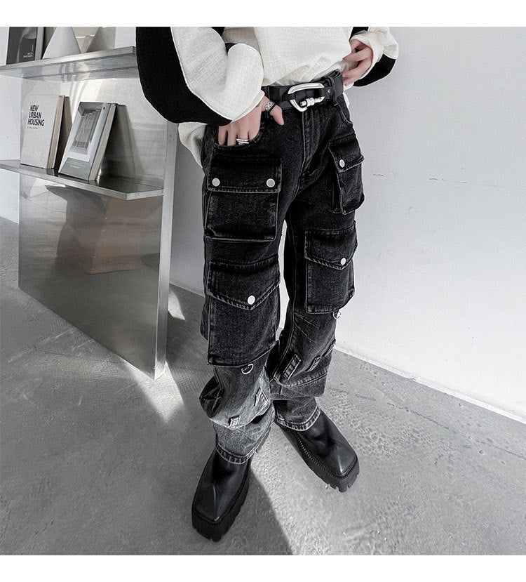 High Street Men's Distressed Multi-pocket Jeans