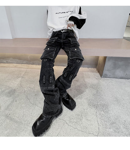 High Street Men's Distressed Multi-pocket Jeans